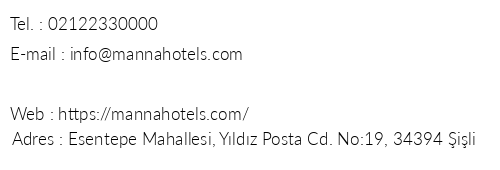 Manna Boutique Hotels telefon numaralar, faks, e-mail, posta adresi ve iletiim bilgileri